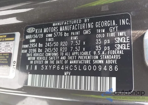 2020 Kia Telluride S z USA, uszkodzony, nr VIN 5XYP64HC5LG009486